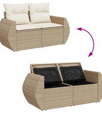 7-tlg. Garten-Sofagarnitur mit Kissen Beige Poly Rattan