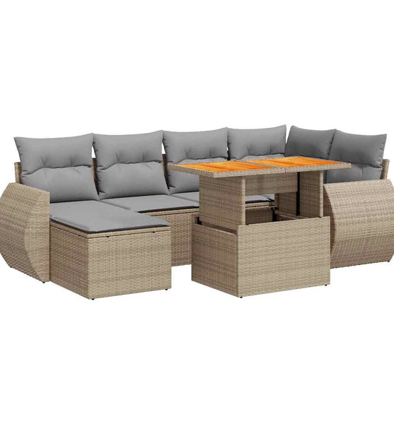 7-tlg. Garten-Sofagarnitur mit Kissen Beige Poly Rattan