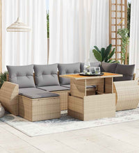 7-tlg. Garten-Sofagarnitur mit Kissen Beige Poly Rattan