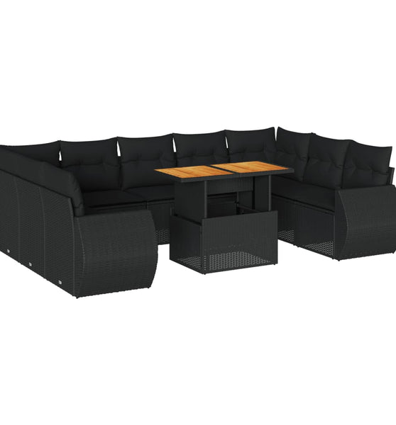 10-tlg. Garten-Sofagarnitur mit Kissen Schwarz Poly Rattan