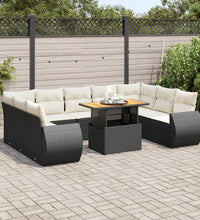10-tlg. Garten-Sofagarnitur mit Kissen Schwarz Poly Rattan