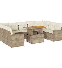 10-tlg. Garten-Sofagarnitur mit Kissen Beige Poly Rattan