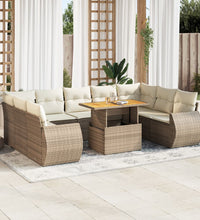 10-tlg. Garten-Sofagarnitur mit Kissen Beige Poly Rattan