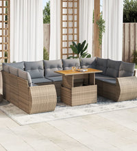 10-tlg. Garten-Sofagarnitur mit Kissen Beige Poly Rattan