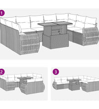 10-tlg. Garten-Sofagarnitur mit Kissen Grau Poly Rattan