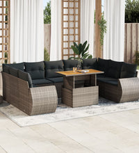 10-tlg. Garten-Sofagarnitur mit Kissen Grau Poly Rattan