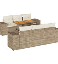 7-tlg. Garten-Sofagarnitur mit Kissen Beige Poly Rattan