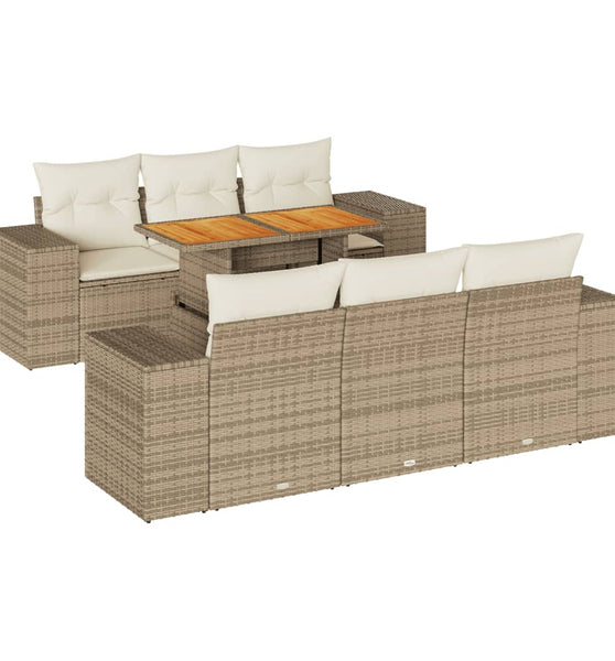 7-tlg. Garten-Sofagarnitur mit Kissen Beige Poly Rattan