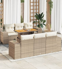 7-tlg. Garten-Sofagarnitur mit Kissen Beige Poly Rattan