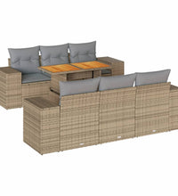 7-tlg. Garten-Sofagarnitur mit Kissen Beige Poly Rattan