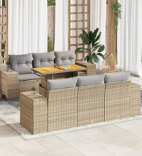 7-tlg. Garten-Sofagarnitur mit Kissen Beige Poly Rattan