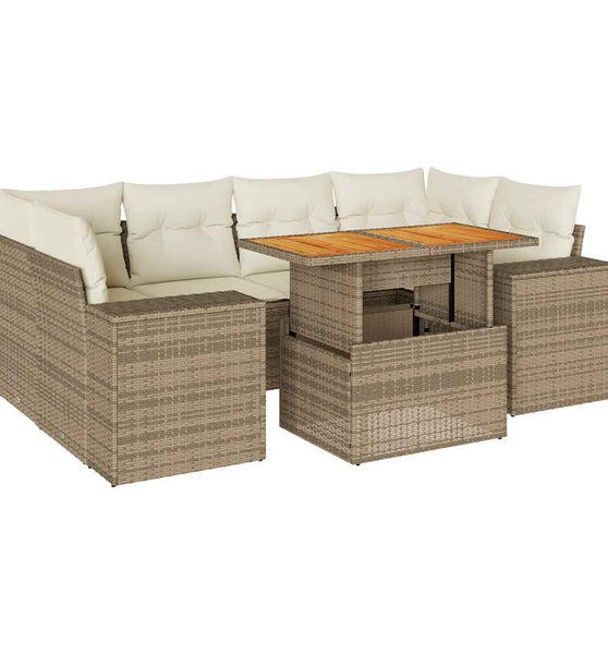 7-tlg. Garten-Sofagarnitur mit Kissen Beige Poly Rattan