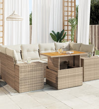 7-tlg. Garten-Sofagarnitur mit Kissen Beige Poly Rattan