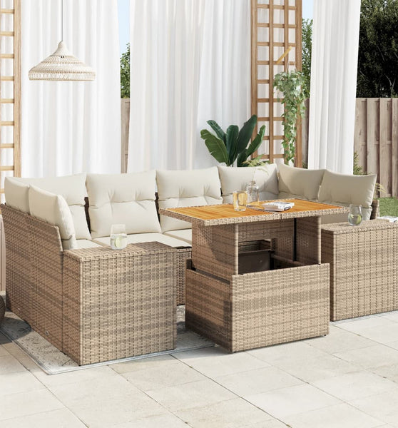 7-tlg. Garten-Sofagarnitur mit Kissen Beige Poly Rattan