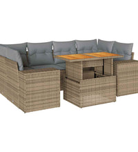7-tlg. Garten-Sofagarnitur mit Kissen Beige Poly Rattan