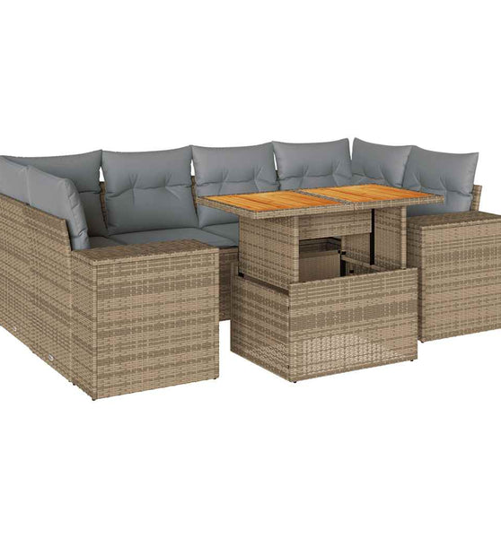 7-tlg. Garten-Sofagarnitur mit Kissen Beige Poly Rattan