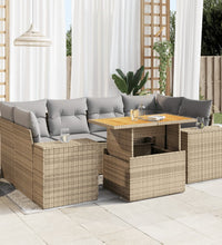 7-tlg. Garten-Sofagarnitur mit Kissen Beige Poly Rattan
