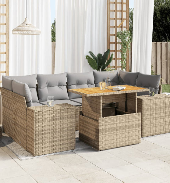 7-tlg. Garten-Sofagarnitur mit Kissen Beige Poly Rattan