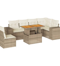 7-tlg. Garten-Sofagarnitur mit Kissen Beige Poly Rattan