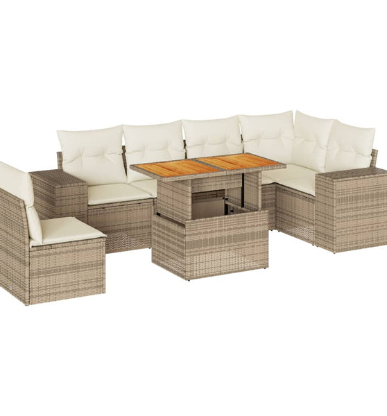 7-tlg. Garten-Sofagarnitur mit Kissen Beige Poly Rattan