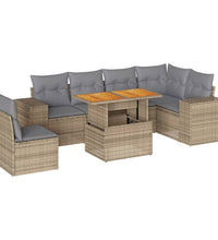 7-tlg. Garten-Sofagarnitur mit Kissen Beige Poly Rattan
