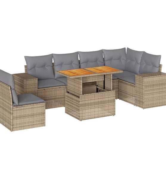 7-tlg. Garten-Sofagarnitur mit Kissen Beige Poly Rattan