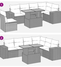 7-tlg. Garten-Sofagarnitur mit Kissen Beige Poly Rattan