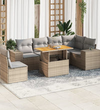 7-tlg. Garten-Sofagarnitur mit Kissen Beige Poly Rattan