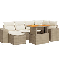 7-tlg. Garten-Sofagarnitur mit Kissen Beige Poly Rattan