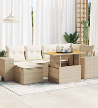 7-tlg. Garten-Sofagarnitur mit Kissen Beige Poly Rattan