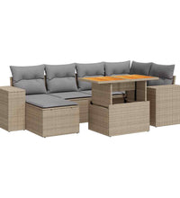 7-tlg. Garten-Sofagarnitur mit Kissen Beige Poly Rattan