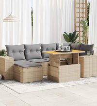 7-tlg. Garten-Sofagarnitur mit Kissen Beige Poly Rattan