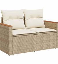7-tlg. Garten-Sofagarnitur mit Kissen Beige Poly Rattan Akazie
