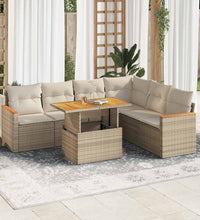 7-tlg. Garten-Sofagarnitur mit Kissen Beige Poly Rattan Akazie