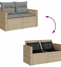 7-tlg. Garten-Sofagarnitur mit Kissen Beige Poly Rattan Akazie