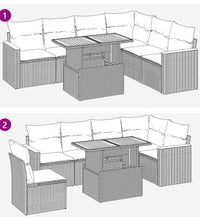 7-tlg. Garten-Sofagarnitur mit Kissen Beige Poly Rattan Akazie