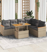 7-tlg. Garten-Sofagarnitur mit Kissen Beige Poly Rattan Akazie