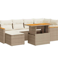 7-tlg. Garten-Sofagarnitur mit Kissen Beige Poly Rattan Akazie