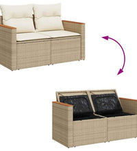 7-tlg. Garten-Sofagarnitur mit Kissen Beige Poly Rattan Akazie