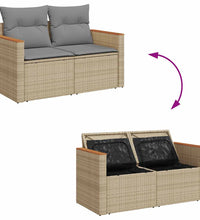 7-tlg. Garten-Sofagarnitur mit Kissen Beige Poly Rattan Akazie