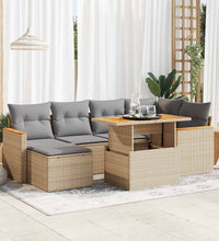 7-tlg. Garten-Sofagarnitur mit Kissen Beige Poly Rattan Akazie