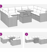 10-tlg. Garten-Sofagarnitur mit Kissen Schwarz Poly Rattan