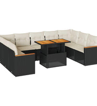 10-tlg. Garten-Sofagarnitur mit Kissen Schwarz Poly Rattan