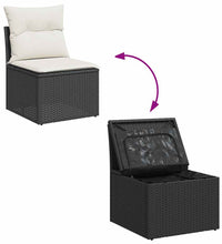 10-tlg. Garten-Sofagarnitur mit Kissen Schwarz Poly Rattan