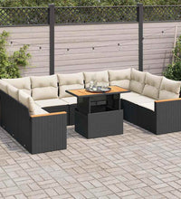10-tlg. Garten-Sofagarnitur mit Kissen Schwarz Poly Rattan