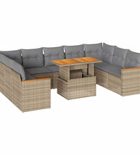 10-tlg. Garten-Sofagarnitur mit Kissen Beige Poly Rattan Akazie
