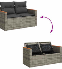 10-tlg. Garten-Sofagarnitur mit Kissen Grau Poly Rattan Akazie