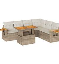 7-tlg. Garten-Sofagarnitur mit Kissen Beige Poly Rattan Akazie
