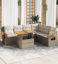 7-tlg. Garten-Sofagarnitur mit Kissen Beige Poly Rattan Akazie