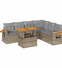 7-tlg. Garten-Sofagarnitur mit Kissen Beige Poly Rattan Akazie